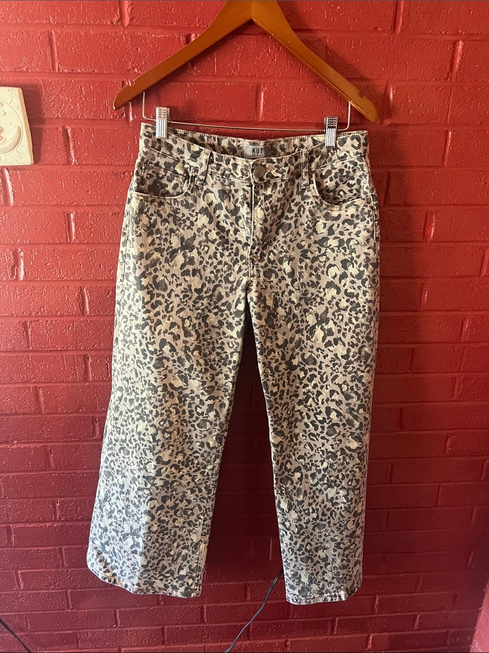 Kut from the Kloth Leopard Print Straight Leg Jeans - Taupe & Black